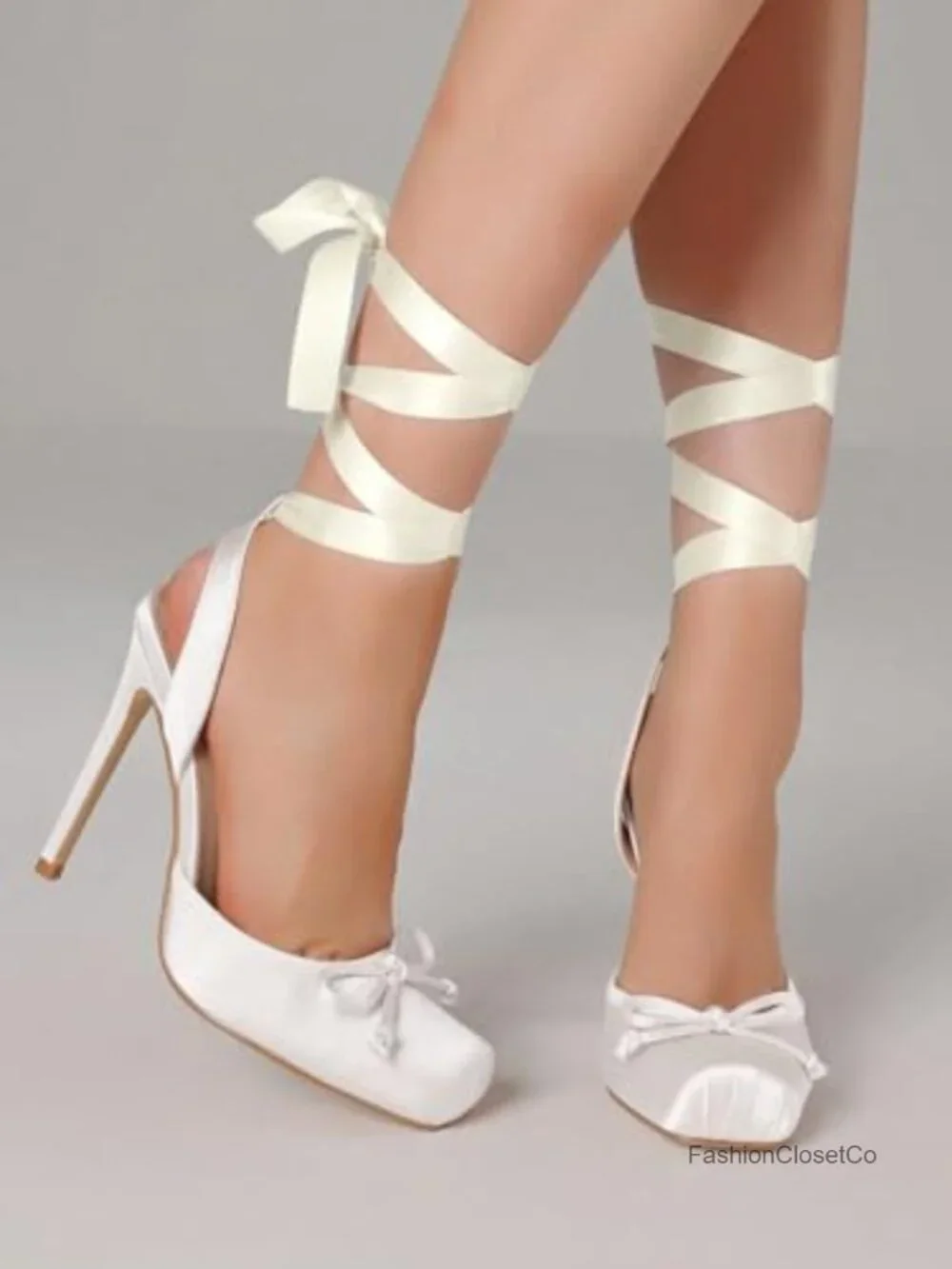 Womens Satin Ballet High Heels Square Toe Lace Up Bow Pumps Prom Shoes